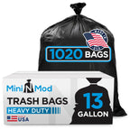 Black 13 Gallon Trash Bags – Bulk 1020 Count – Tall Kitchen Garbage Bags – 13 Gal Unscented Plastic Can Liners for Bathroom, Office, Janitorial, Commercial, Industrial, Municipal – Drawstring-Free