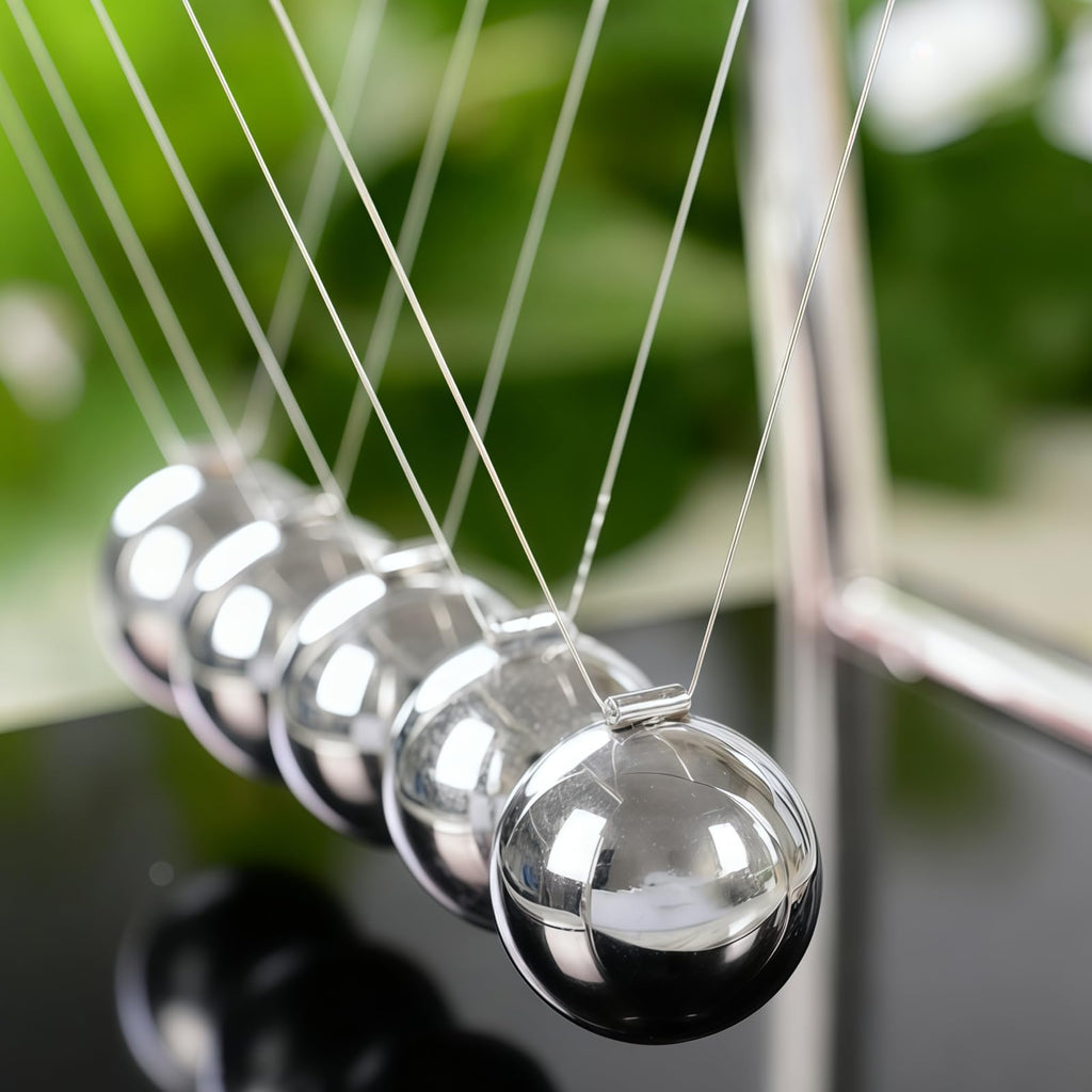 Newtons Cradle Balance Pendulum Balls, Swinging Kinetic Balls with Black Base, Science Physics Educational Learning Tool, Office Home Creative Decoration, Stress Relief Fidget Desk Toy (Medium)