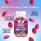 Zinc Gummies 50mg per Serving - Extra Strength Immune Support Antioxidant Gummy, Non-GMO & Gluten Free - Best Zinc Supplement for Skin Bone & Heart Health - Chewable Tasty Berry Flavor - 120 Gummies