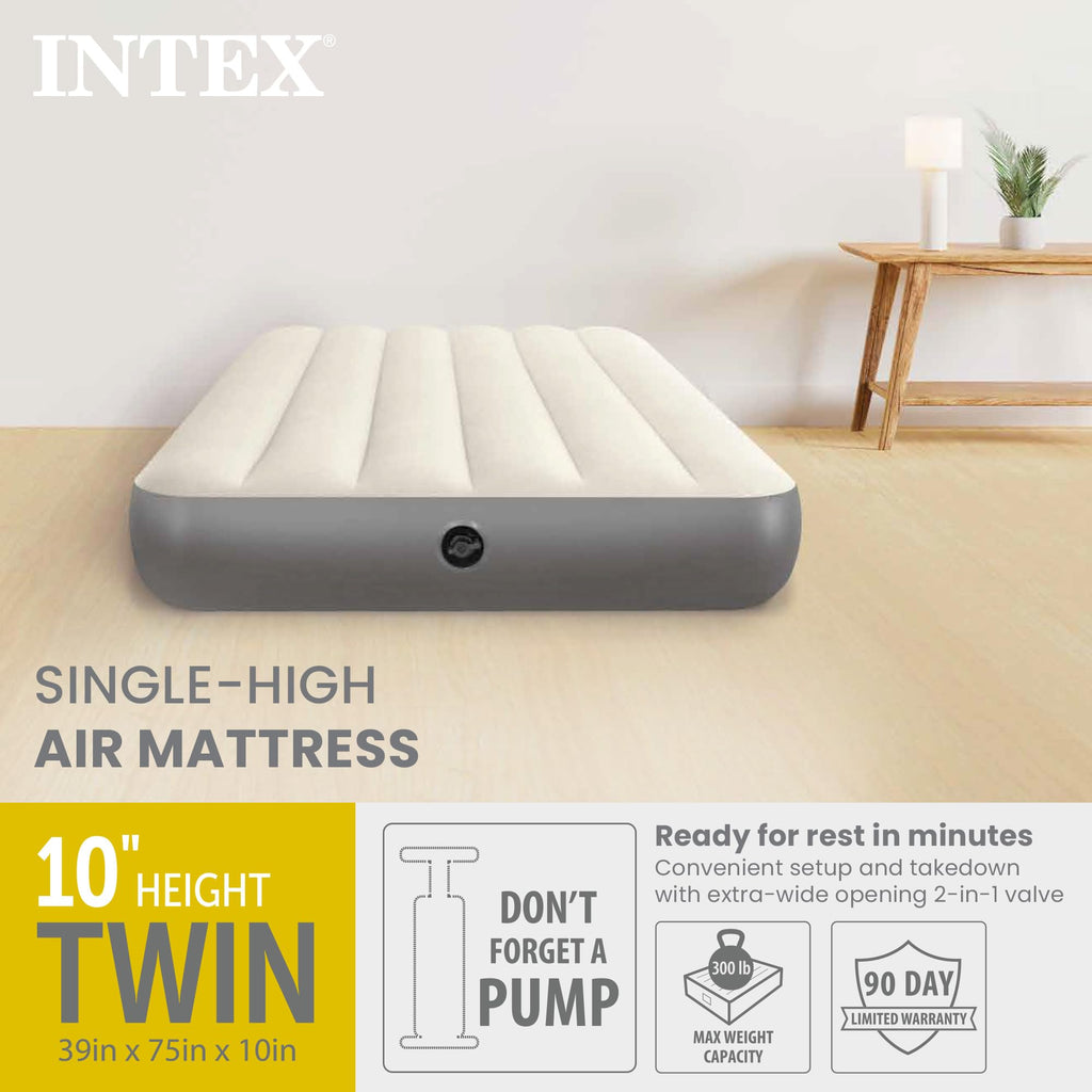Intex 64101E Dura-Beam Standard Single-High Air Mattress: Fiber-Tech - Twin Size - 10in Bed Height - 300lb Weight Capacity - Pump Sold Separately