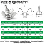 Aienxn 100PCS Metric Sizes Wing Nuts Assortment Kit, 304 Stainless Steel M3, M4, M5, M6, M8, M10, Parts Butterfly Wing Nut, Wingnuts Fasteners