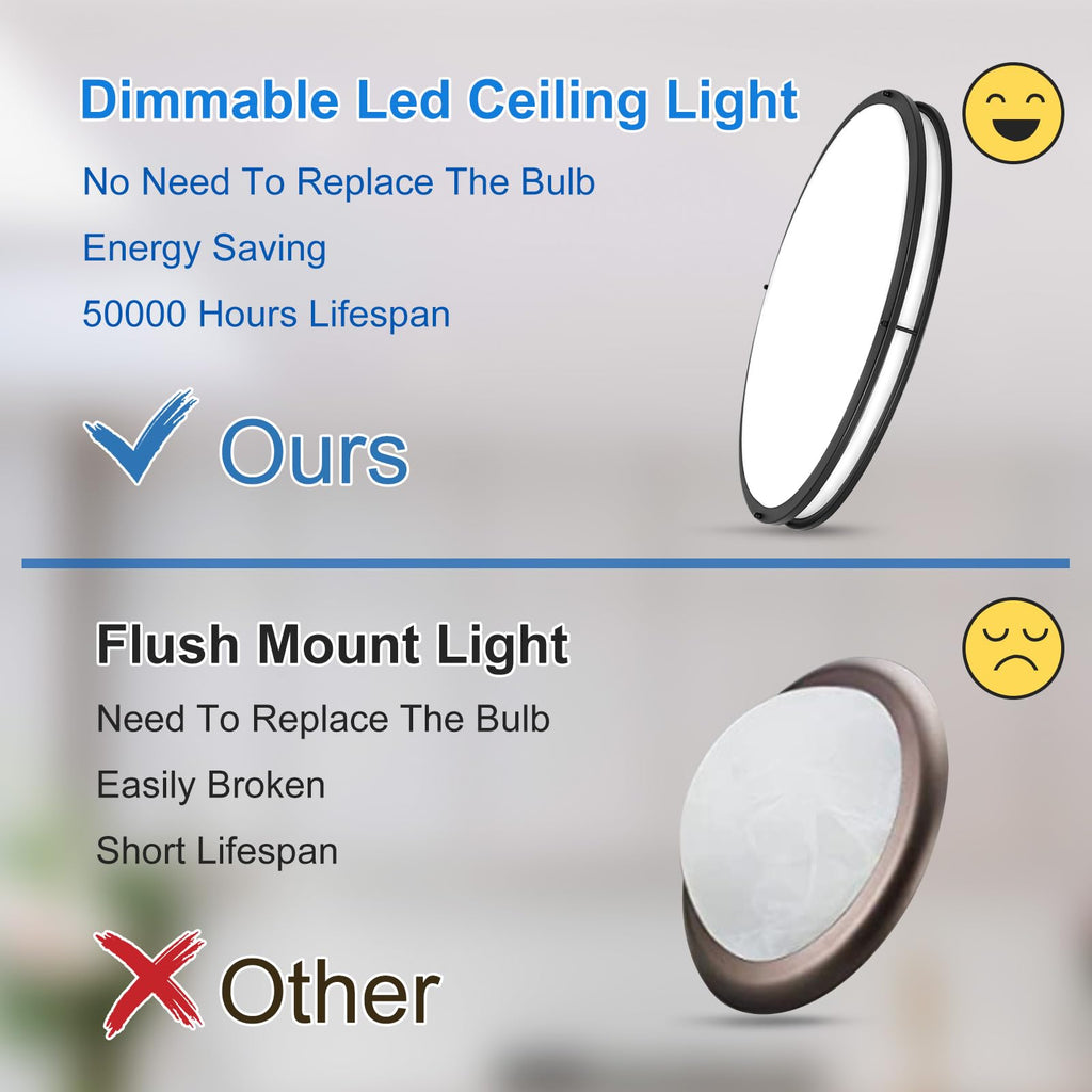 DLLT Flush Mount LED Ceiling Light: 32 Inch 5CCT (3000K-6000K) & Dimmable Ceiling Light Fixtures for Bedroom Hallway - 45W Modern Black Super Bright Kitchen Lighting Fixtures Ceiling
