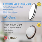 DLLT Flush Mount LED Ceiling Light: 32 Inch 5CCT (3000K-6000K) & Dimmable Ceiling Light Fixtures for Bedroom Hallway - 45W Modern Black Super Bright Kitchen Lighting Fixtures Ceiling