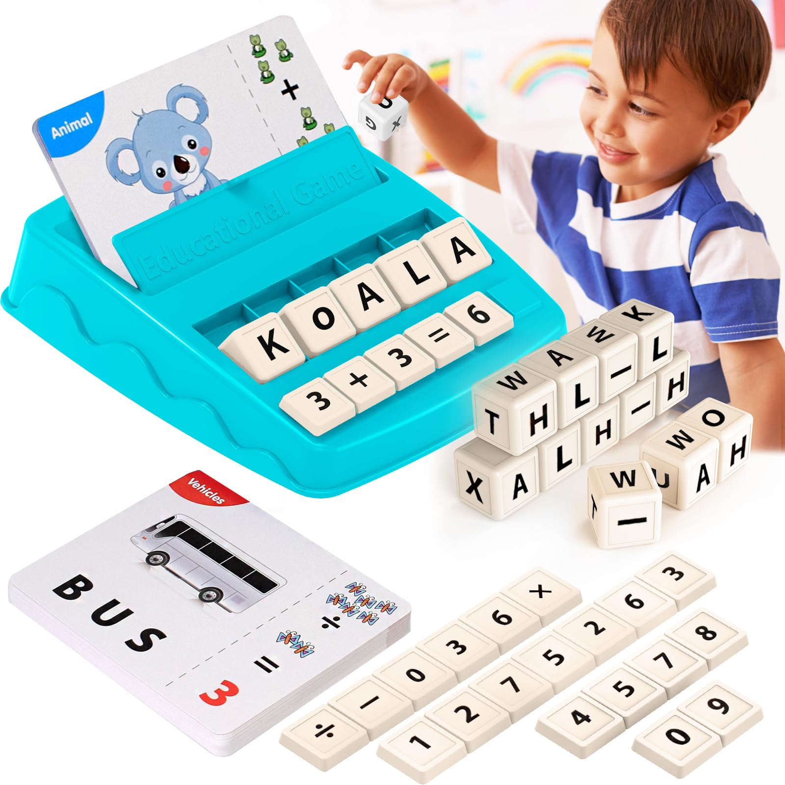 Educational Toys Learning Games for Kids 3-8, Matching Letter Spelling Early Math Game for Preschool& Kindergarten Kids Boys and Girls Light Blue