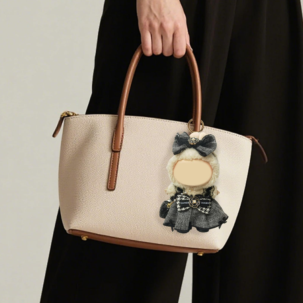 Clothes Compatible with LABUBU Doll – 4PCS Houndstooth lace Dress Set, 17cm Doll Clothes Designer Outfit for Urban Chic Theme, Classic Stylish Accessories for Labubu, No Doll (Houndstooth Rebel)