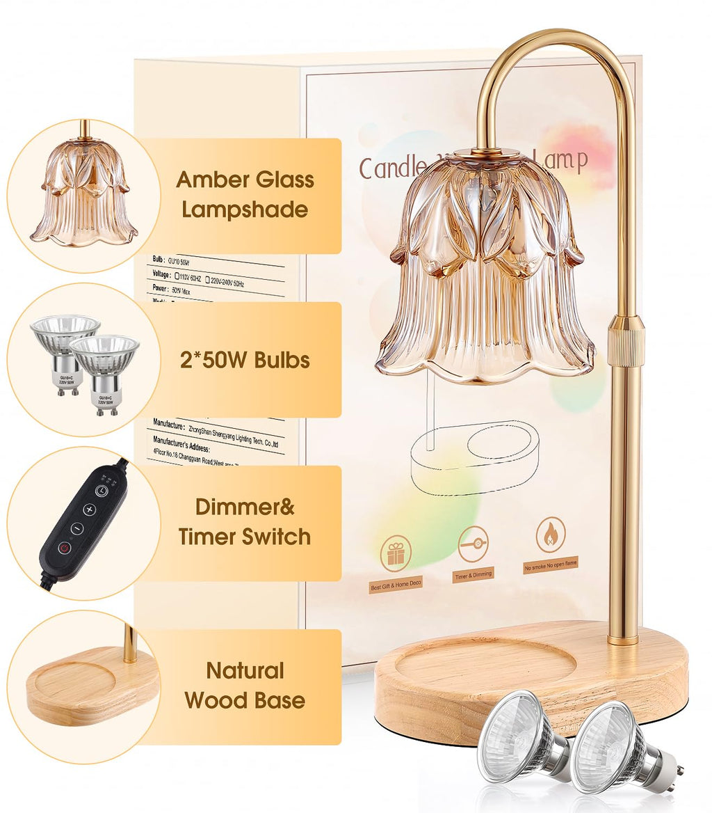 Candle Warmer Lamp Adjustable Timer - Electric Flower Glass Candles Light