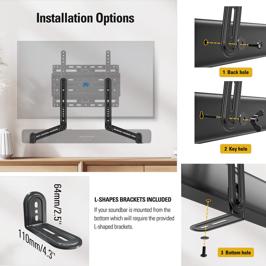 Mounting Dream Soundbar Mount Bracket Fits Most of Soundbars up to 15 Lbs