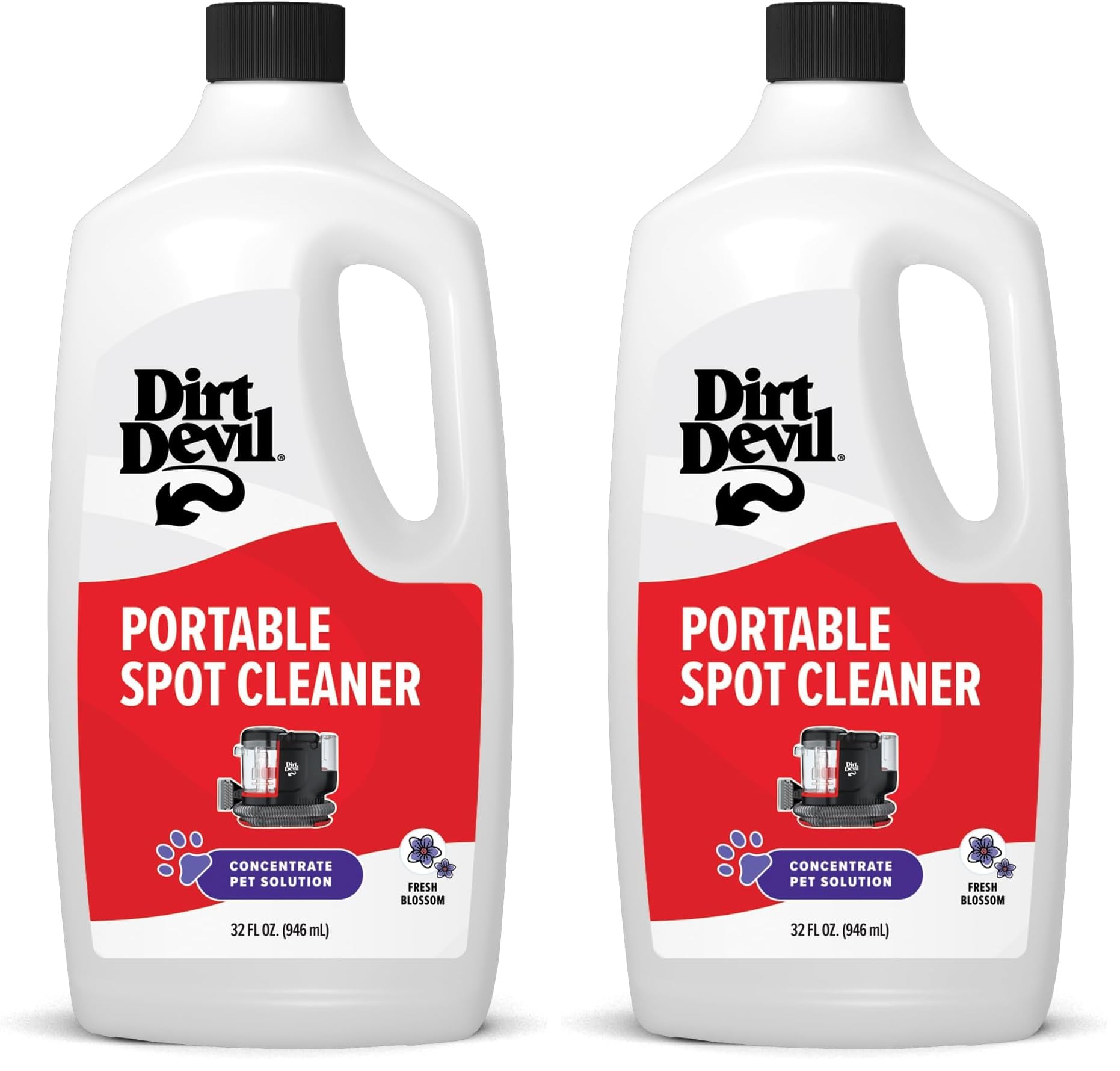 Dirt Devil Pet Portable Spot Cleaner Solution,32 oz.,Fresh Blossom Scent,Upholstery and Carpet Shampoo Solution,Eliminates Pet Messes and Odors,Pair Portable Spot Cleaners,(Pack of 2)