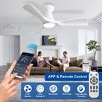 Depuley Ceiling Fans with Lights and Remote: Flush Mount Low Profile Ceiling Fan for Bedroom - Dimmable Indoor Outdoor Fan with APP Control White Timer