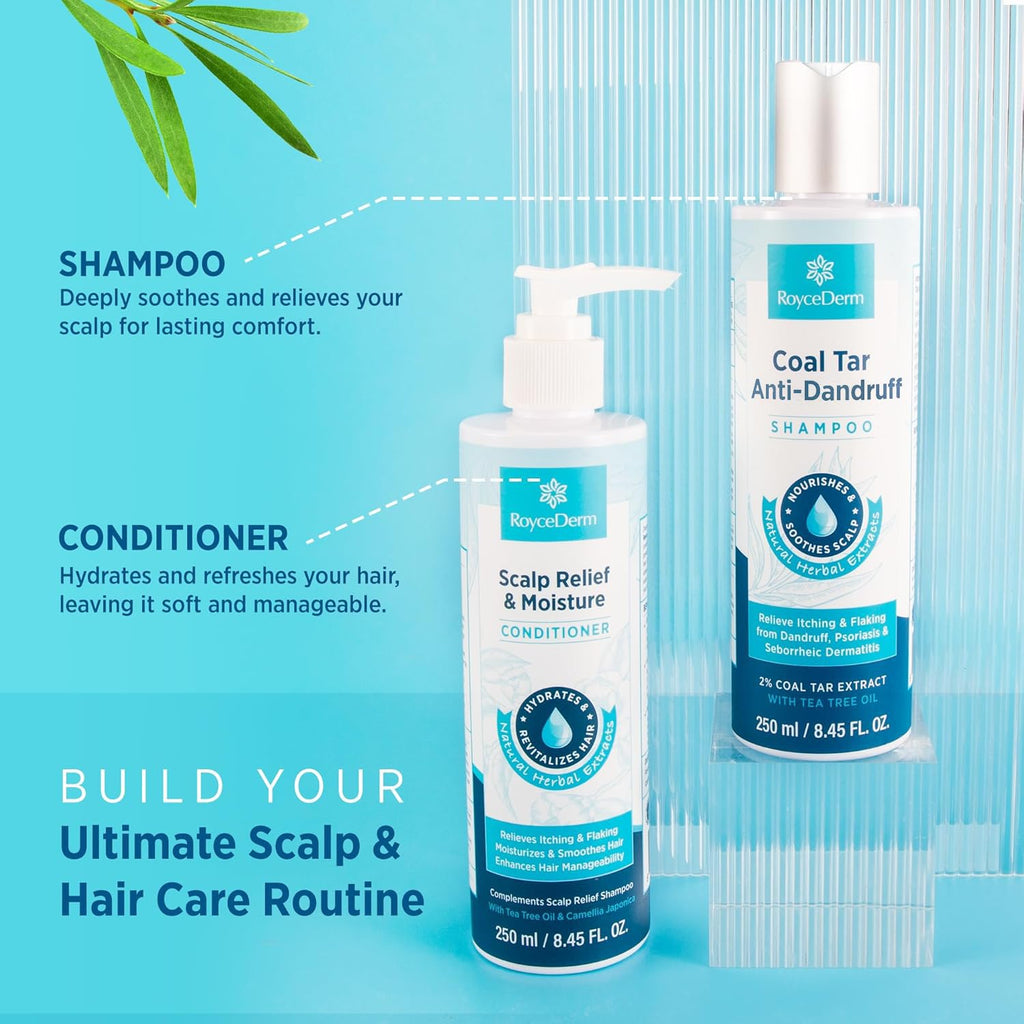 RoyceDerm Coal Tar Dandruff Shampoo: Extra Strength 2% Coal Tar Extract Medicated Gel for Rapid Scalp Hair Relief targets dandruff, psoriasis, and seborrheic dermatitis - Hydrating & Natural Fragrance