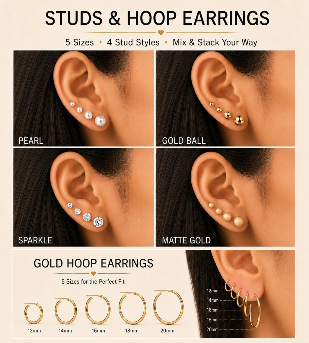 81 Pairs Gold Stud Earrings Set for Women Multipack, Trendy Pearl Cubic Zirconia Butterfly Heart Stud Hoops Earrings Packs, Gold Hoops Earrings for Jewelry Gifts