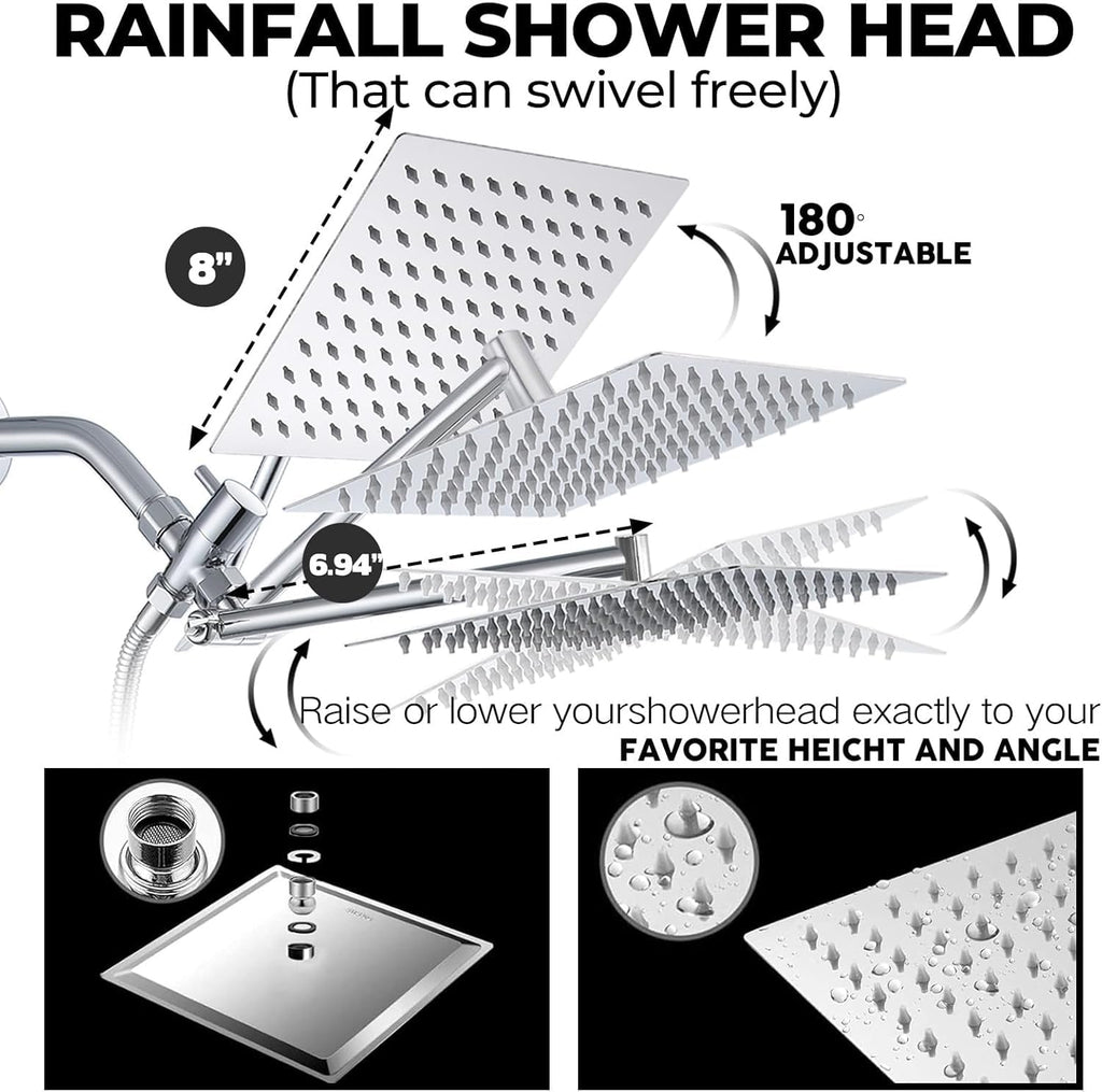 8 Inch Filtered Shower Head,Rain Shower Head with Handheld Spray Combo for Hard Water，Long Shower Hose