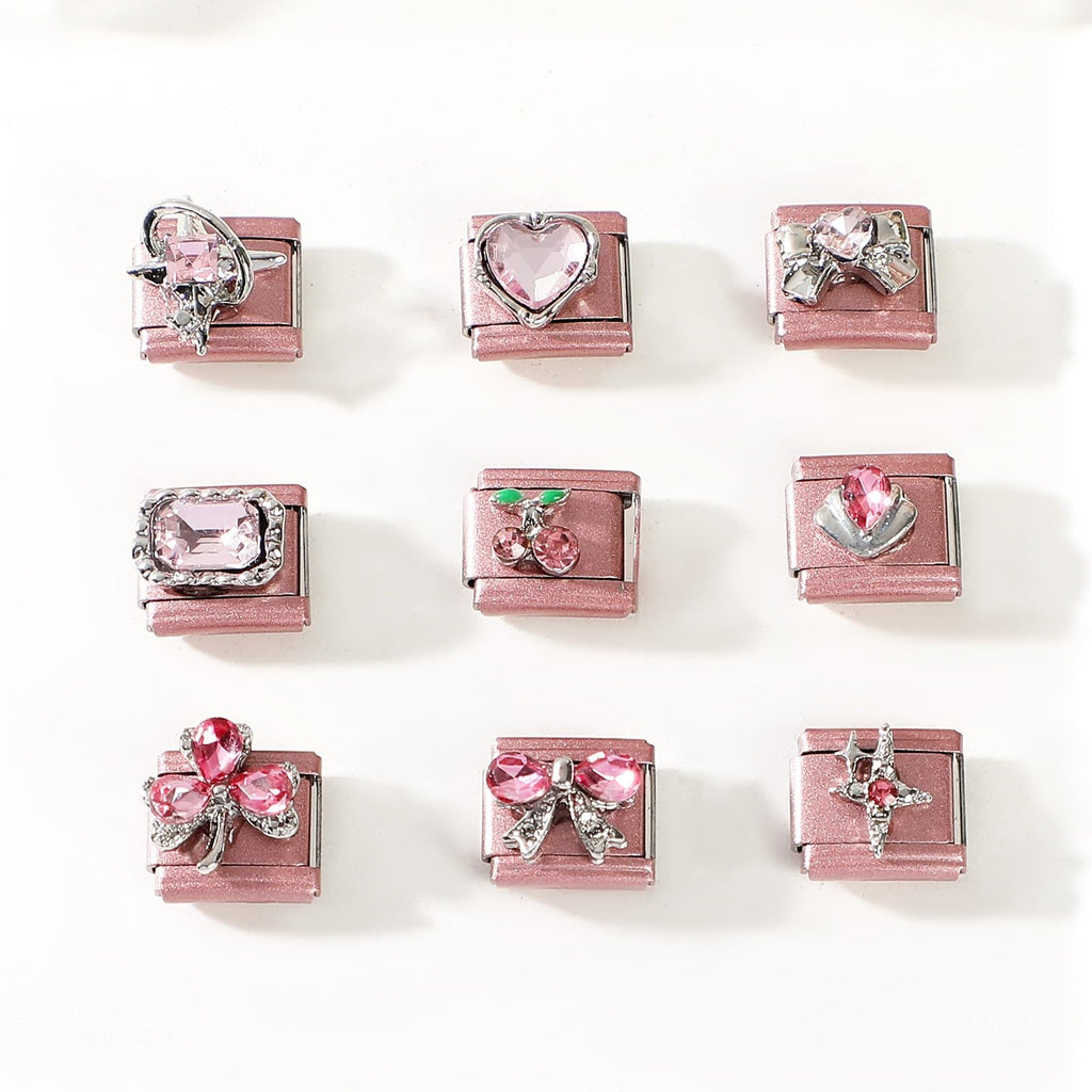 Italian Charms Bracelet Pink 22Pcs Glitter Charm Set Jewelry Gifts