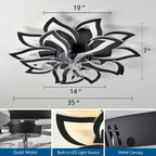 Dalouguan 35" Black Modern Ceiling Fan with Lights Remote Control, 6 Speeds 3 Light Color Low Profile Flush Mount Ceiling Fan with Light for Kitchen Bedroom