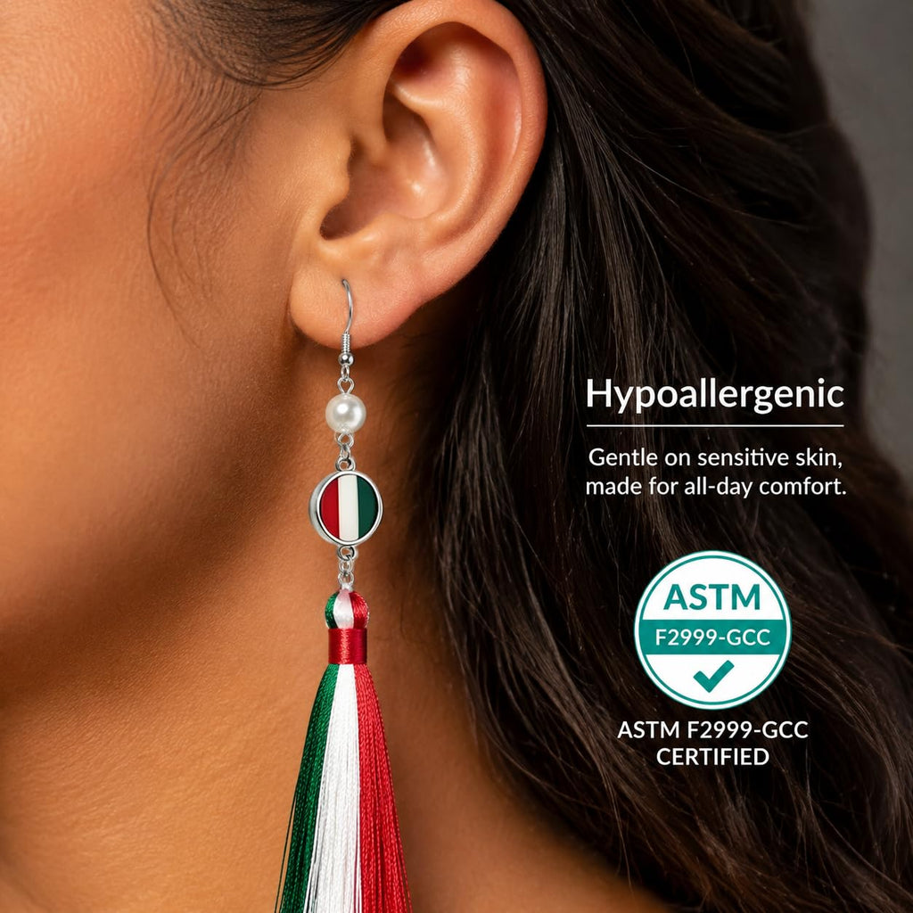 Handmade 925 Silver Plated Long Tassel Earring,Premium Mexican Heritage Jewelry,Patriotic Festival Gift Mothers Party Boho