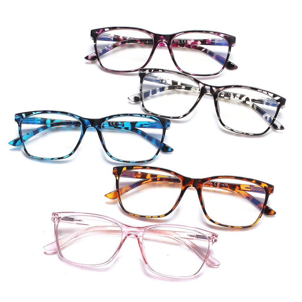 SIGVAN Ladies Reading Glasses Blue Light Blocking Spring Hinge Fashion Pattern Print Eyeglasses for Women (C5 Mix, 2.00, x)