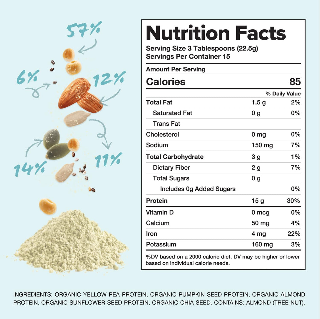 Complement Vegan Unflavored Protein Powder - Organic Protein Low Carb, Low Calorie, Sugar Free, Soy Free, Non-GMO, Gluten Free - 15g Yellow Pea, Pumpkin Seed Plant-Based Protein (15 Servings)