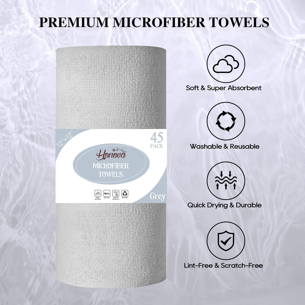 Honova Microfiber Cleaning Cloth Roll-90 Pack, Tear Away Towels，Paper Towel Alternative, 12" x 12"，Reusable, Washable, Scratch Free, Highly Absorbent Dish Rags for Car, Home, Garage or Shop(Pink&Grey)