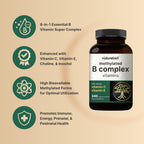 NatureBell Methylated B Complex Vitamins - 240 Vegetarian Capsules - High Bioavailability 12-in-1 Formula - for Immune Health & Energy Support* - Non-GMO & Gluten-Free