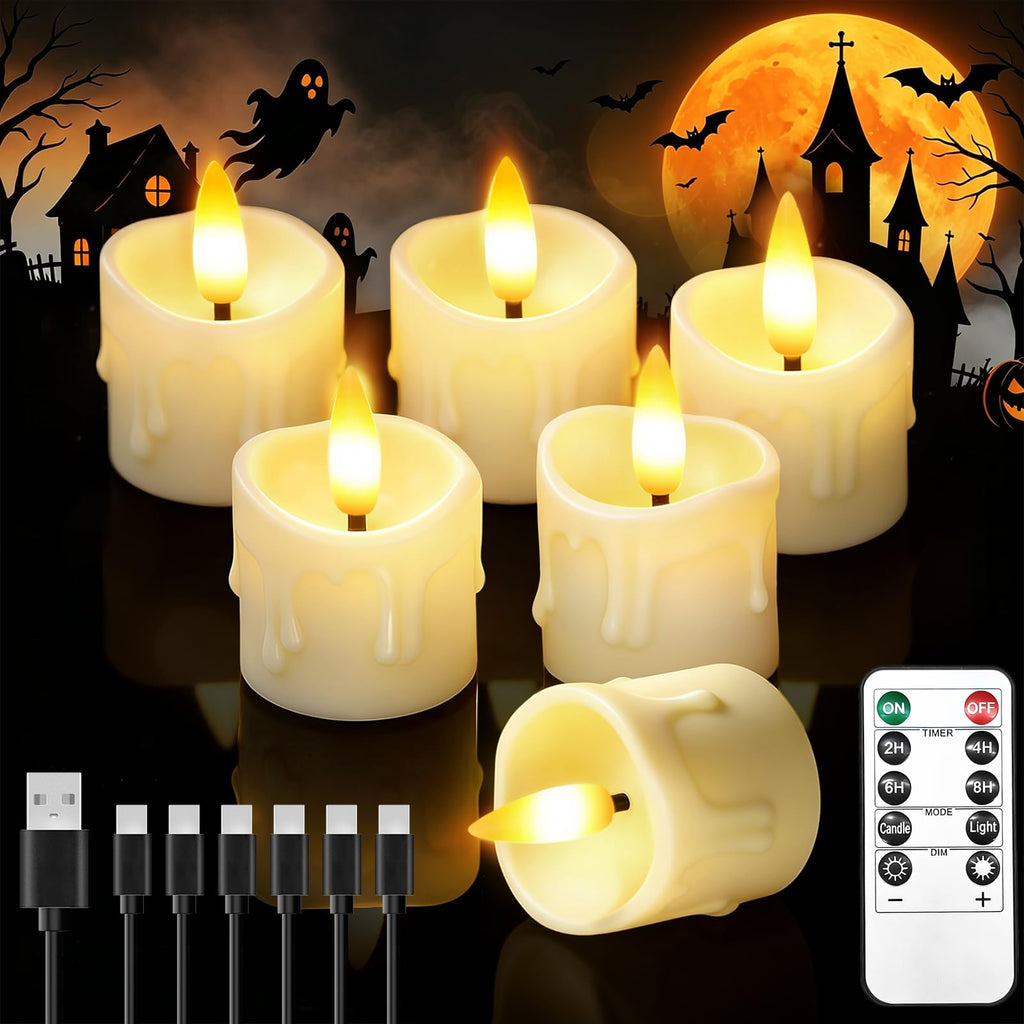 CAQUIRU 6 Pack Small Rechargeable Flameless Candles with Remote Timer