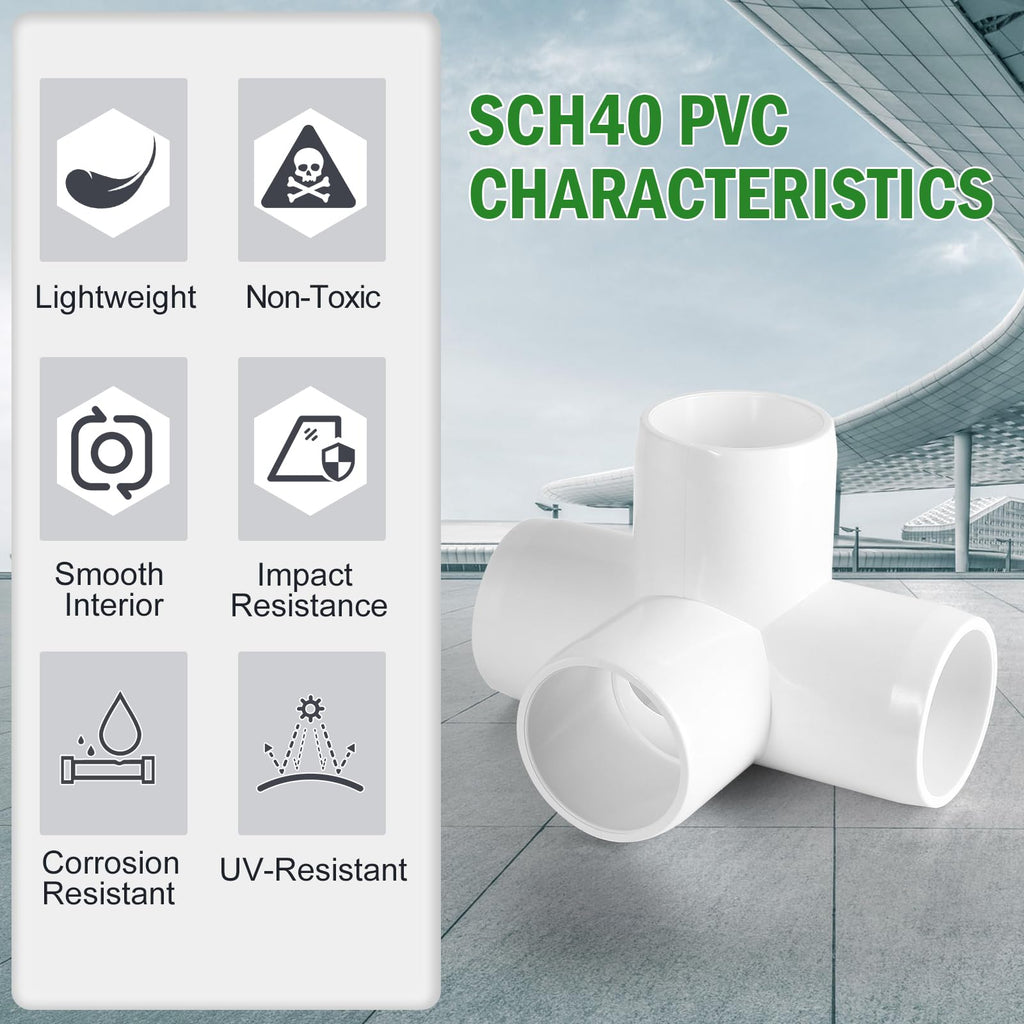 4 Way PVC Pipe Fittings 1 Inch, Zernmiarder White PVC Elbow Corner Side Outlet Tee Fitting, SCH40 Furniture Grade Pipe Connectors - Fits 1" Polyvinyl Chloride Pipes, 12 Pieces
