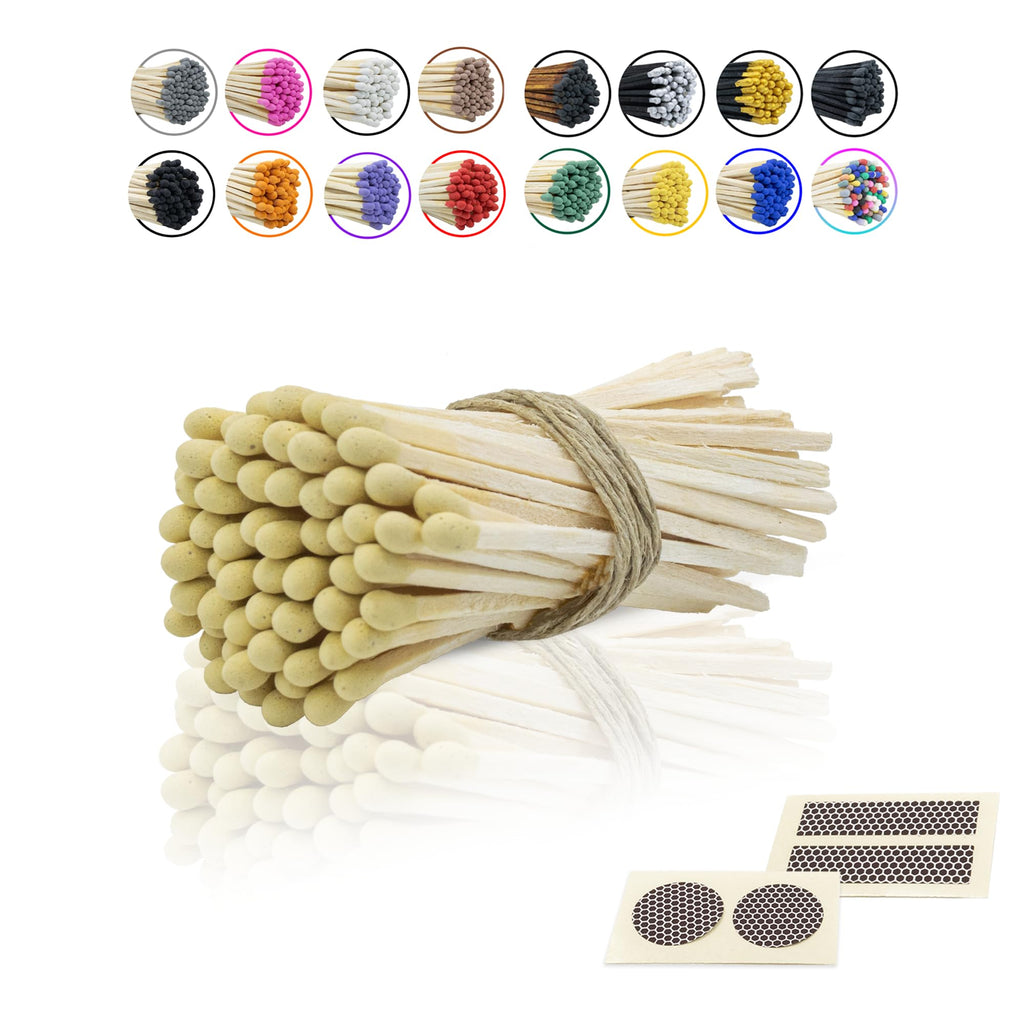 3” Inch Long Wooden Refill Matchsticks with Strike Stickers - Safety Matches Wholesale Bulk Loose by Chandler Studio (Yellow, 100 Pieces)