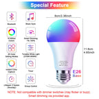 FRIDEKO HOME Smart Light Bulbs - Led Dimmible Color Changing Light Bulb for Home Works with Bluetooth Music Sync - A19 RGB Lightbulb for E26 Base with APP Control & Timer (6 Pack)