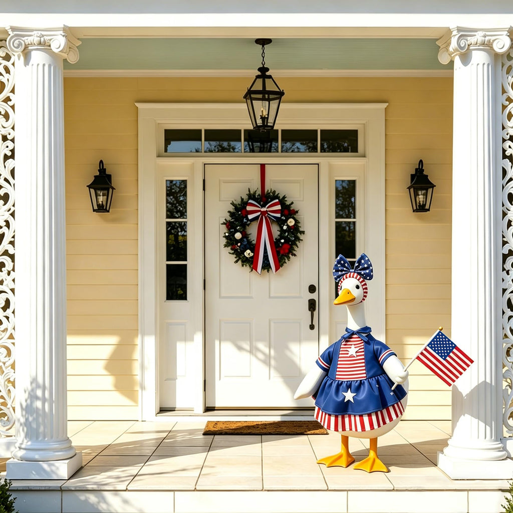 Clzemo 4th of July Porch Goose Outfit for 23 Inch Lawn Statue, Patriotic Goose Clothes with American Flag, Independence Day 250th Anniversary Memorial Day Garden Patio Yard Decoration