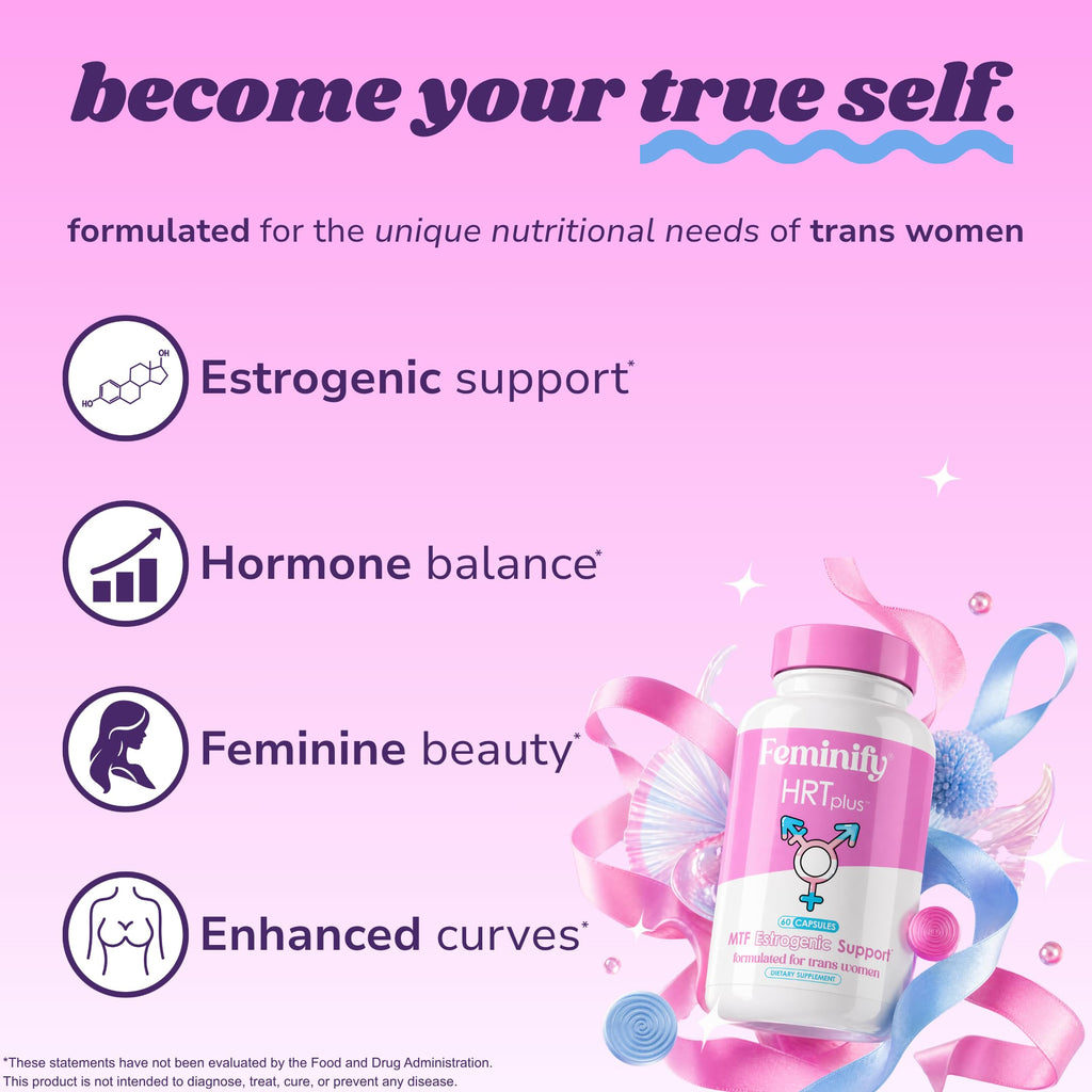 Feminify HRT+ Capsules for Estrogen - Top Bottom Curves Hair Skin Nails Femininity Enhancement - Formulated for MTF Trans Women - 60 Count