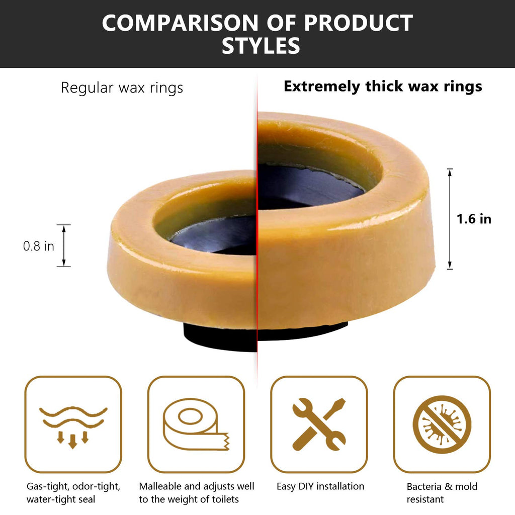 Extra Thick Toilet Wax Ring Kit Include Closet Bolts, Bolt Caps, Thick Flange and Retainer Washers, Fits 3 Inch and 4 Inch Waste Lines for Toilet Gas Odor and Watertight Sealing