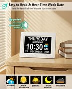 27 Alarms Digital Clock with Voice-Talking Time, Auto DST, 20 Custom Reminders, 10-Level Night Dimmer, Sleep Trainer, Day Date Week Calendar Clock for Seniors Dementia Alzheimers- 7 Inch with Remote