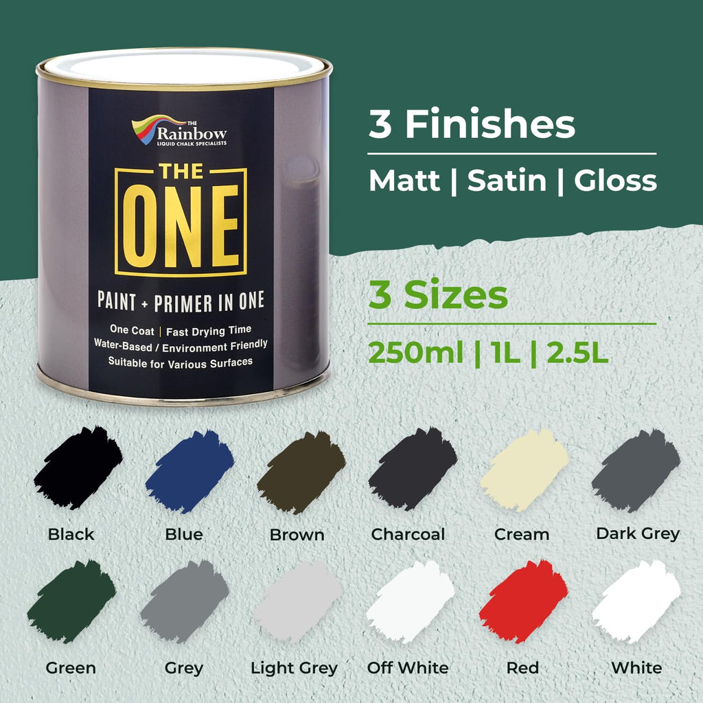 THE ONE All-In-One Paint & Primer - Green Satin, 8.5 Fl Oz/250ml | 1 Coat Formula | Easy Indoor & Outdoor Decorating for Home & Garden Walls, Floors & Furniture | Water-Based & Low VOC