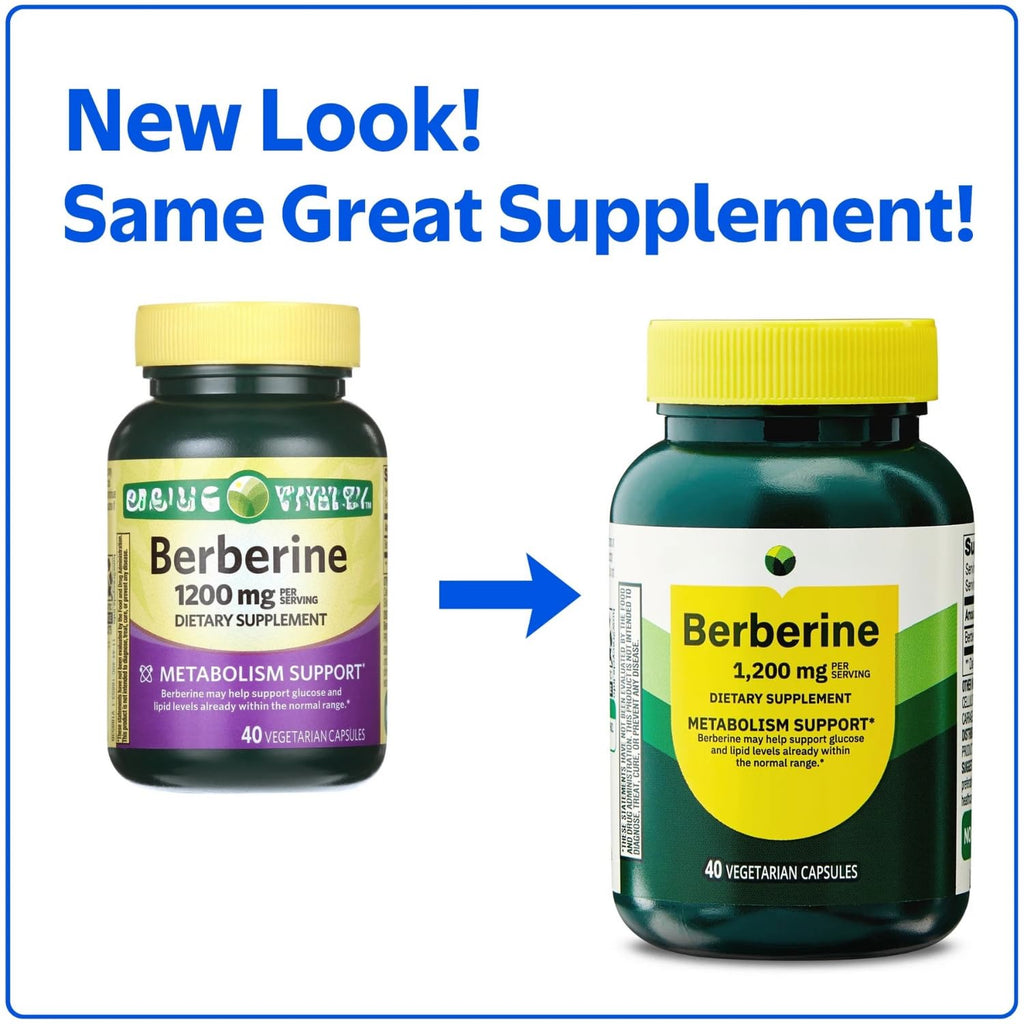 Berberine Herbal Supplement, 1200 mg, 40 Vegetarian Capsules, Pack 1