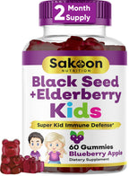 Sakoon nutrition Elderberry & Black Seed Oil Gummies for Kids, Immune Support, with Vitamin C and Zinc, Delicious Berry Flavor, 60 Gummies