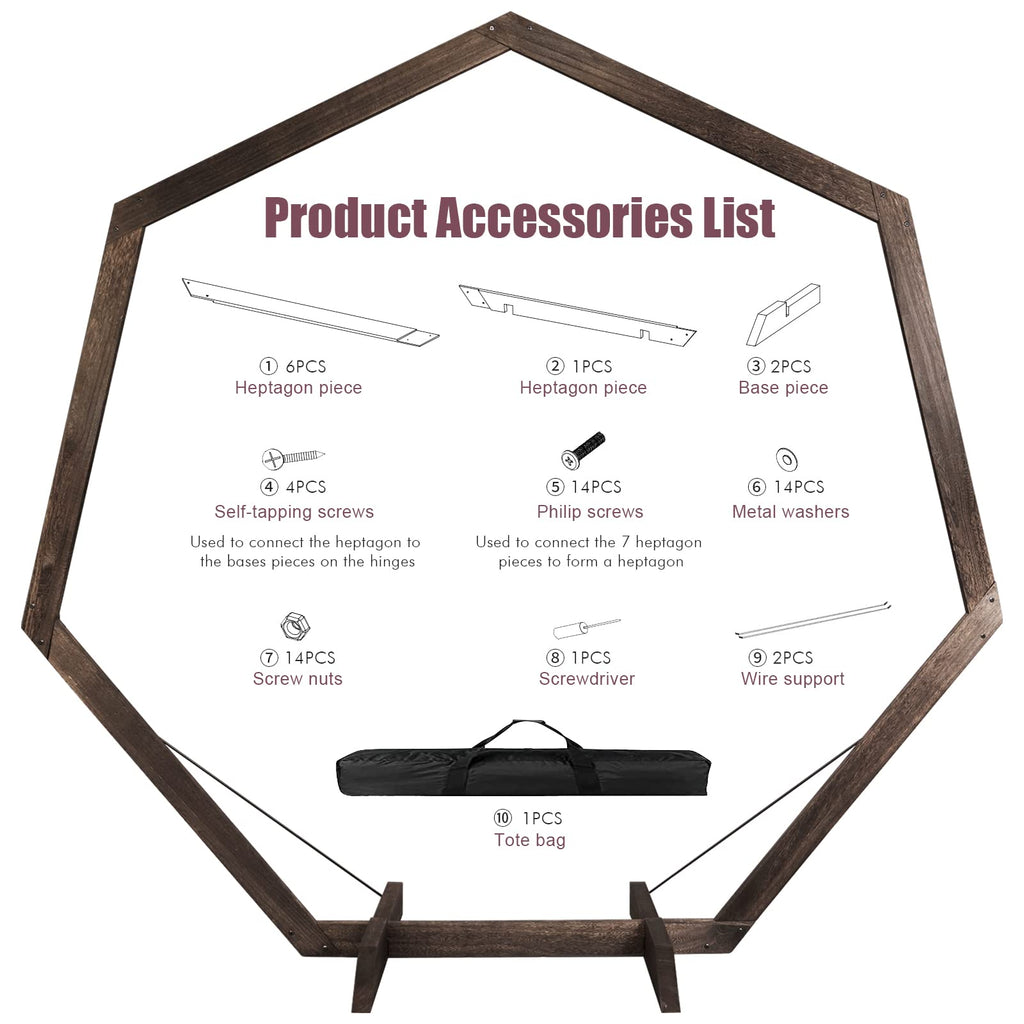 Yaseingoo 7.2-Ft Heptagonal Wooden Wedding Arch