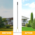 BARAYSTUS Thatch Rake Dethatcher - 15-Inch Wide Lawn Rake for Dead Grass Removal, Stainless Steel Adjustable Handle Garden Rake for Soil Loosening, Aeration & Thatching, 58.5-Inch Length