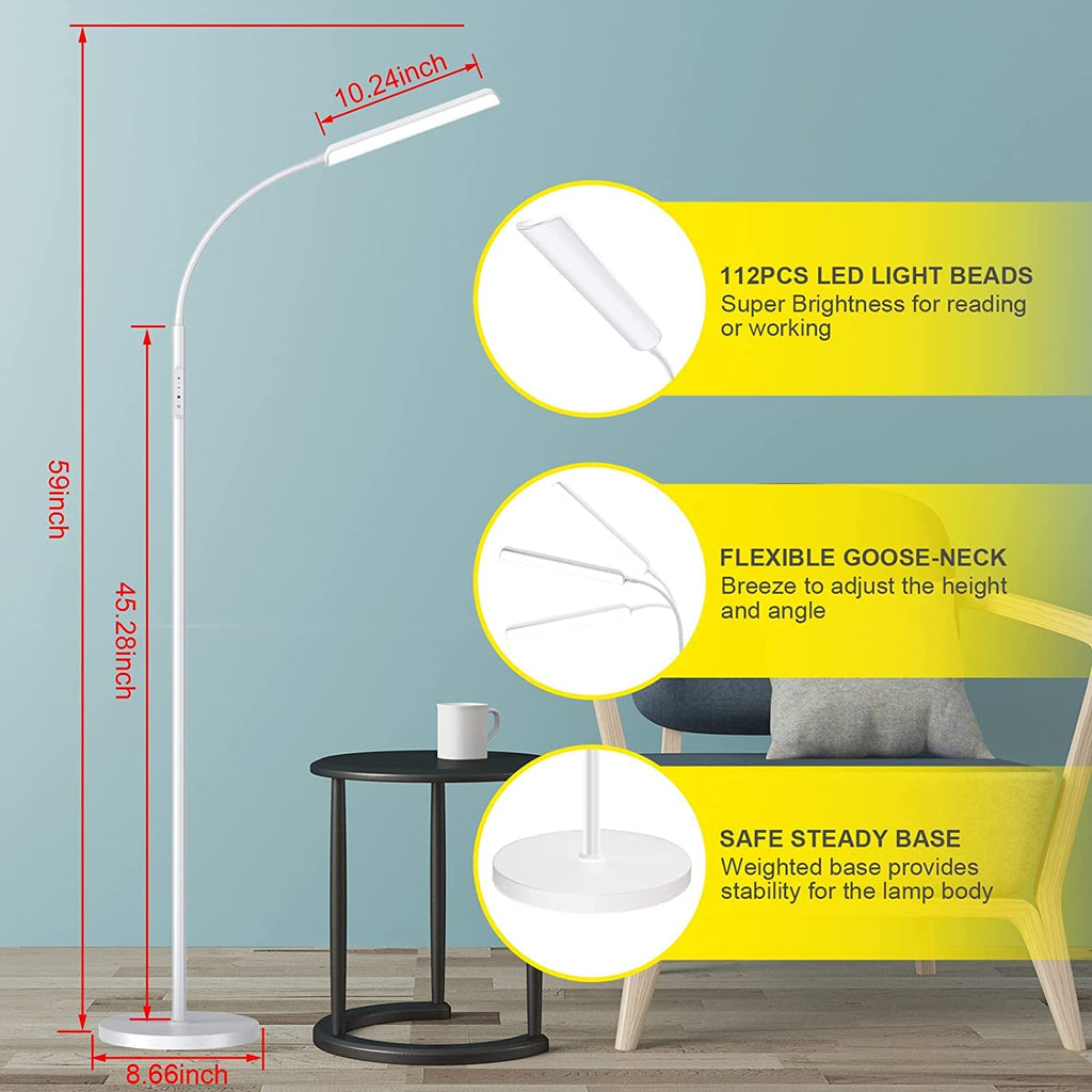Dimunt Floor Lamp, Bright 15W Floor Lamps for Living Room with 1H Timer, Dimmable LED Floor Lamp 3000K-6000K & Tall Standing Lamp with Remote & Touch Control Reading Floor Lamps for Bedroom-White