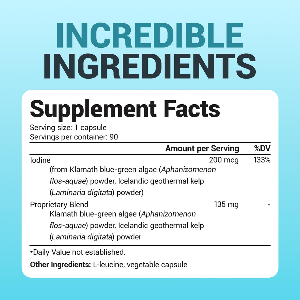 Dr. Berg Sea Kelp Enhanced Iodine - 200 mcg of Premium Iodine - Seaweed Blend Includes Klamath Blue-Green Algae & Sea Kelp - 90 Capsules