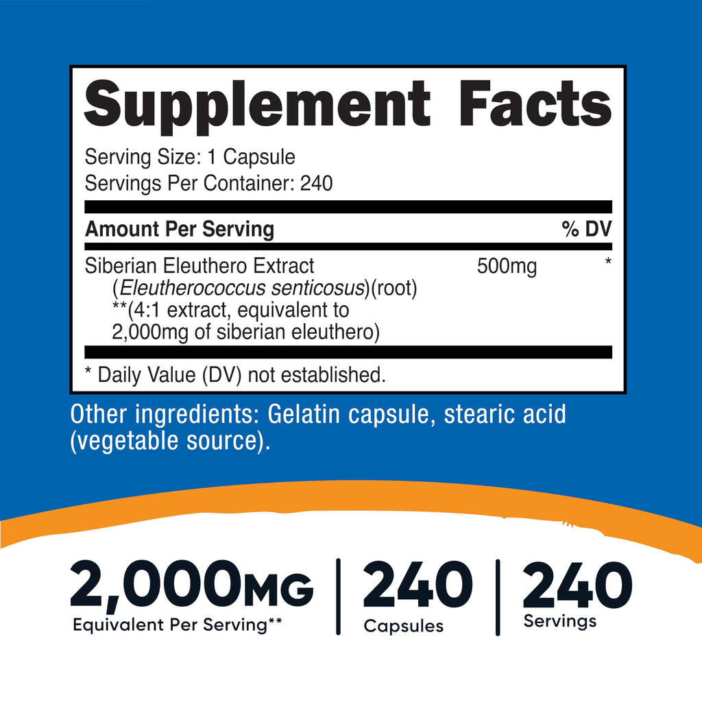 Nutricost Siberian Eleuthero 500mg, 240 Capsules - Eleutherococcus Senticosus - Gluten Free & Non-GMO