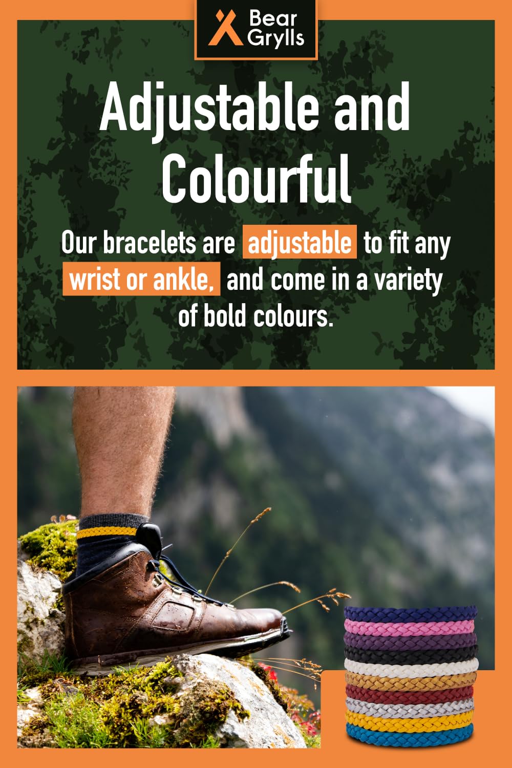 Bear Grylls Mosquito Repellent Bracelets | DEET-Free | 10 Pack