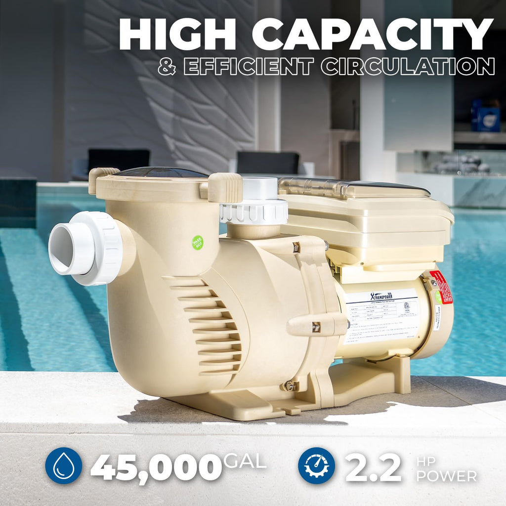 XtremepowerUS 2HP SuperFlow Variable Speed Swimming Pool Pump 230V, InGround 7,860 GPH 1.5" 2" Fitting Adapter, Self Priming Compatible EC-342001 Max 2.2HP