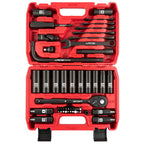 LLNDEI 1/2" Dr. Ratchet Impact Socket Wrench Set,Deep Sockets(8-24mm),Spark Plug Socket(16,21mm),49PCS, CR-V, Metric, With Combination Wrenches (8-17mm)