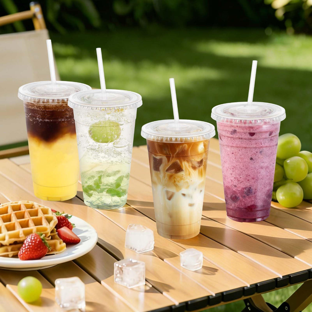 Clawsoff 500 Pack 20 oz Disposable Clear Plastic Cups with Lids and Straws, Leak-Proof Sturdy Cold Drink Cups for Iced Coffee, Smoothies, Juice, Parties & Business