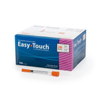Easy Touch 28 Gauge U-100 Insulin Syringes (28G 0.5cc 1/2”) with 1/2” Long Needle, 0.5cc (50 Unit Capacity), Bold Markings for Accurate Dosing, Disposable, Box of 100