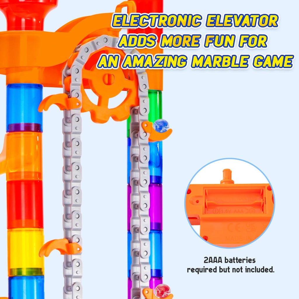 247Pcs Marble Run with Motorized Elevator, Construction Building Blocks Toys with 30 Glass Marbles and 30 Glow in The Dark Marbles, STEM Gifts for Boys and Girls