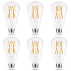 GvvooHome LED Edison Bulbs, E26 Bulb 60 watt Equivalent, Non-Dimmable, Soft White 2700K, ST58 Vintage Light Bulbs, 90+ CRI, 6W 600LM, E26 Medium Base, Clear Glass, 6 Pack