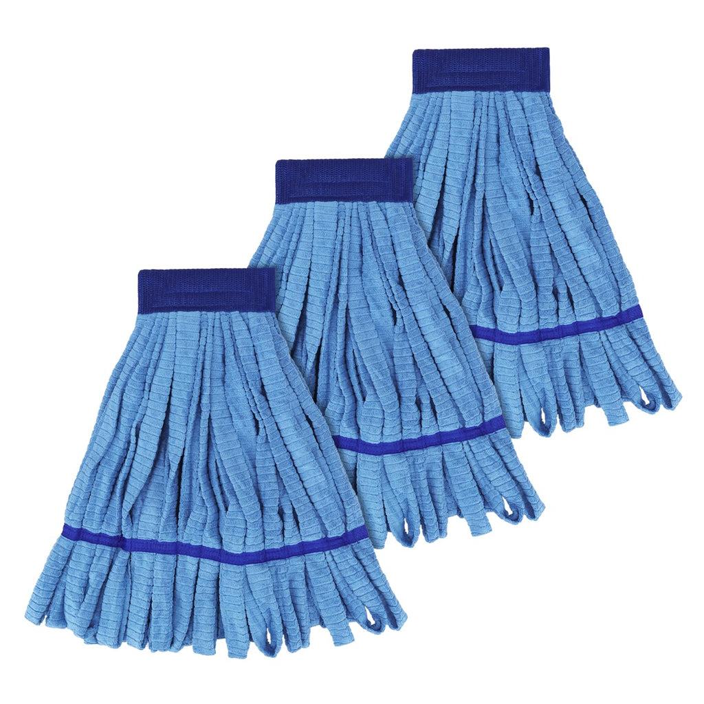 Heavy Duty Commercial Mop Head Replacement Microfiber Tube Mop Heads for Floor Cleaning: 3 Packs Looped End Wet Mop Head Refill for Home Commercial Industrial Use (Blue)