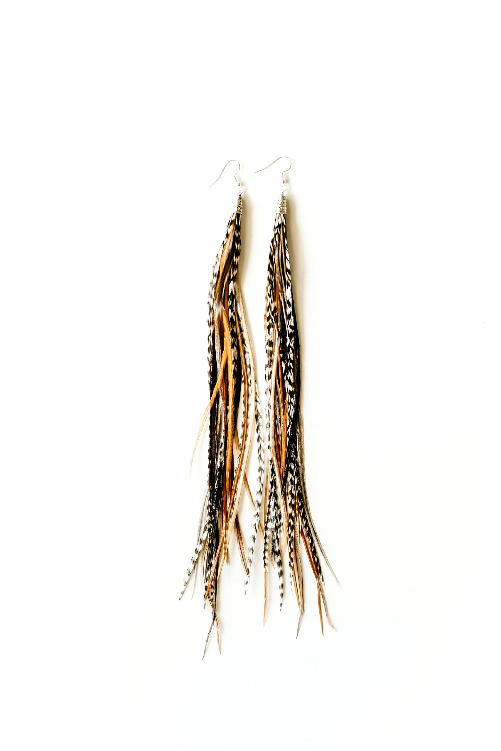 Feather Headz Bohemian handmade Natural long lightweight feather dangle earrings for women