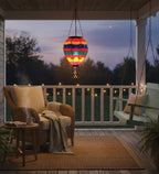Regal Art & Gift Hot Air Balloon Solar Lantern – Hanging Solar-Powered LED Lights, Waterproof Portable Decorative Outdoor Lamp Made of Metal & Glass for Garden, Patios & Pathway – Multi Stripe(Large)