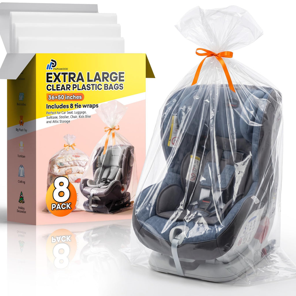 36x50 Inch Extra Large Clear Plastic Storage Bag for Luggage Cover, 8 Pack
